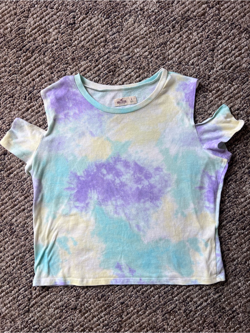 Hollister Women’s Pastel Tie-Dye Crop Top — Lavender, Mint, Pale Yellow - Size L